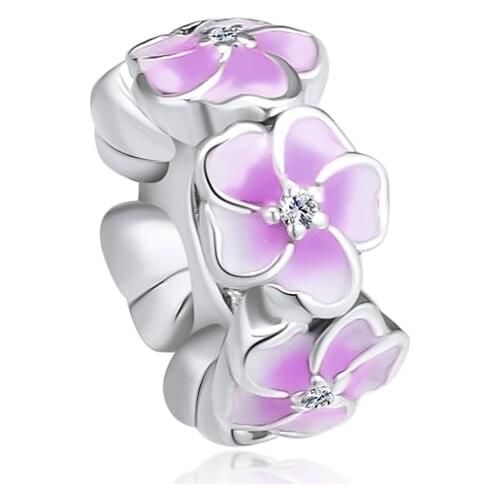 Fits for Pandora Charms Bracelets Magnolia Bloom Beads with Pale Purple Enamel 100% 925 Sterling-Silver-Jewelry Free Shipping