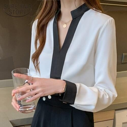 Casual V Neck Pullovers Blouse Women New Autumn White Long Sleeve Chiffon Shirt Women 2021 Solid Ladies Clothing Blusas 11189