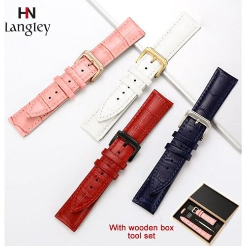 Soft Wrist Belt Genuine Leather Watch Strap Cowhide Pin Buckle watch Band 12 13 14 15 16 17 18 19 20 21 22 23mm With wooden Box