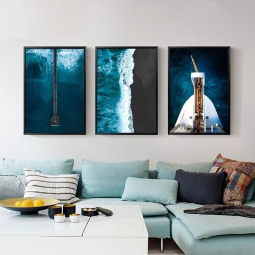 Blue Ocean Tanker Landscape Canvas Painting Seascape Wall Art Posters and Prints Nordic Decoration Wall Pictures for Living Room