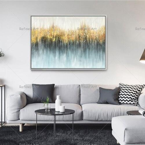Abstract Gold Blue Light And Shade Texture Oil Painting Canvas Handmade Painted Home Decor Artwork