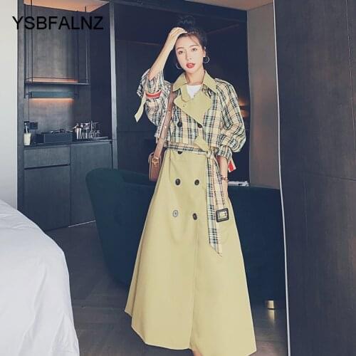 Windbreaker Female Korean Plaid Design Double-breasted Fad Spring Autumn British Loose Casual Over Knee Trench Womens Coats New