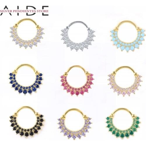AIDE 1PC 925 Sterling Silver Nose Rings Women 2021 Jewelry Zircon Round Nose Ring Piercing Cartilage Earrings Body Jewelry