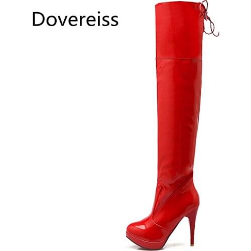Winter For Woman Fashion Sexy Pointed Toe Shoes Red White Zipper Clear Heels Boots Stilettos Heels Over The Knee Boots 33-43