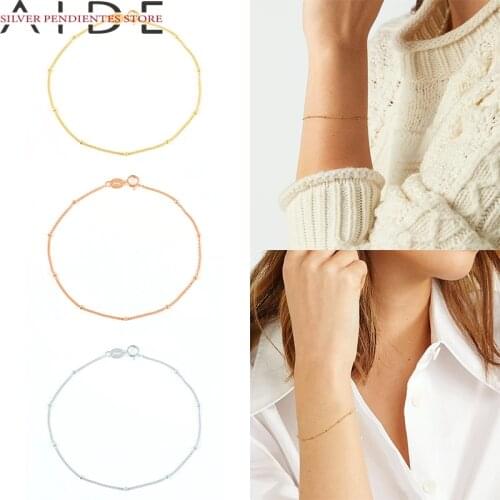 AIDE Small Bead Gold Rose Gold Silver Charm Bracelet 2021 Trend 925 Sterling Silver Bracelets For Women Fine Jewelry Pulseira