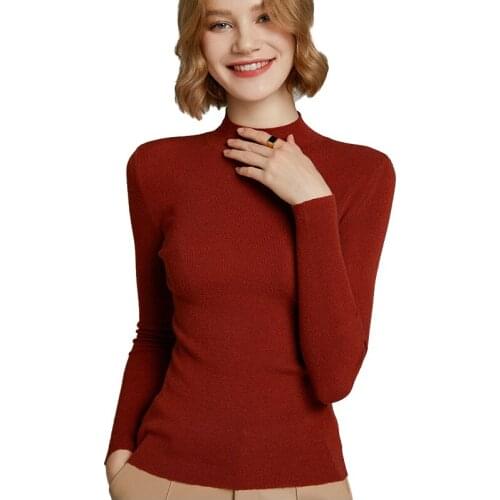 2021 woman winter 100% Cashmere sweaters knitted Pullovers jumper Warm Female Mock Neck blouse blue long sleeve clothing