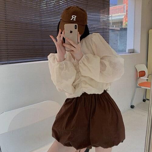 2021 Neploe 2 Piece Set Women Long sleeve top+high waist wide leg Shorts Fashion Korean Suits 2020 Autumn two piece set elegant