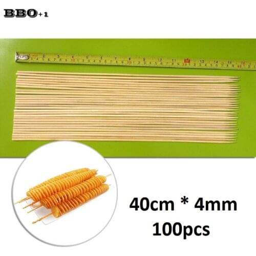 100pcs 40cm*4mm Bamboo BBQ Skewers Potato Tornado Hot Dog Sticker Shish Kabob Skewers Wooden Barbecue Skewers Wood BBQ Stick