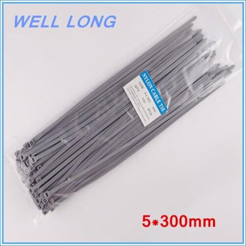 200pcs/lot 5*300mm Gray Self-Locking Nylon Wire Cable Zip Ties, Cable Ties