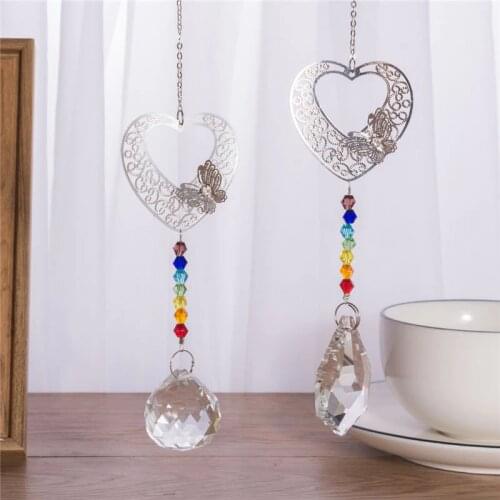 3D Metal Chakra Rainbow Glass Bead Ball Window Hanging Heart Butterfly Chandelier Prisms Suncatcher Handcrafted Glass Pendant