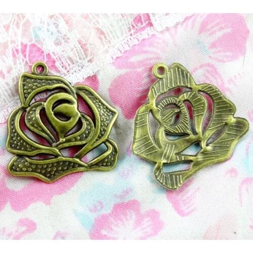 40pcs Charms Flower Pendant Antique bronze Plated Zinc Alloy Fit Bracelet Necklace DIY Metal Jewelry Findings