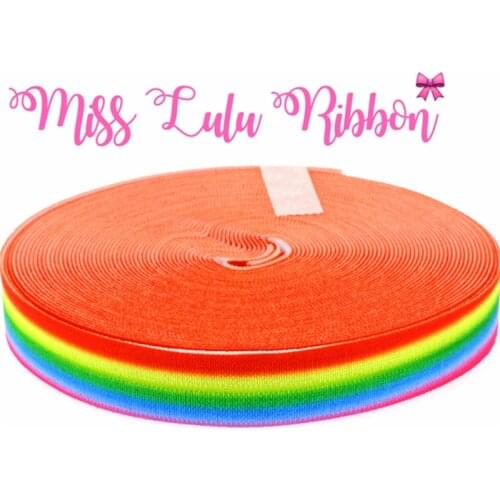 5/8"16mm rainbow stripe printed fold over elastic ribbon gradient elastic band handmade hair bows 10yards/roll MD160815-75-5180
