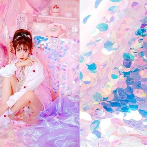 Shinning Laser Fish Scale Sequins Tulle Fabric Girls Wedding Stage Show Anchor Background Cloth DIY Craft Tulle Room Decoration
