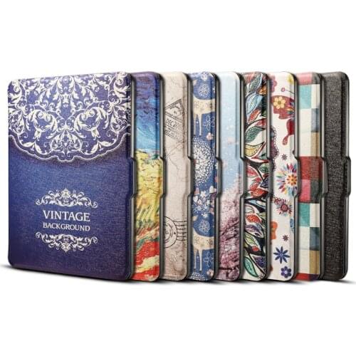 For Amazon Kindle Paperwhite 1 2 3 E-book Print Case Shell For Kindle 958/899 PU Leather Cover Painted Funda Case + Film + Pen