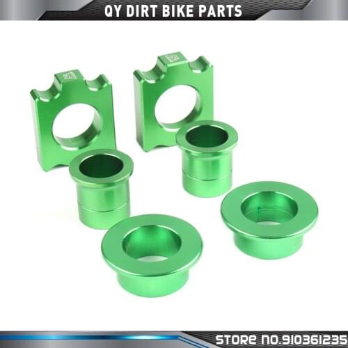 CNC Front Rear Billet Wheel Hub Spacers Chain Adjuster Axle Block for KX125 KX250 KXF250 KXF450 Motorcycle Motorcross Dirt Bike
