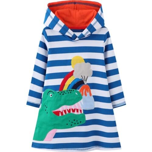 Jumping Meters Long sleeve Girls Dress Hoody Unicorn Appliqued Autumn Clothes Princess Dress Baby Girl Cotton Dress With Hoodies