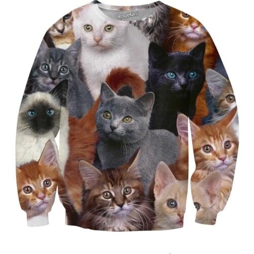 Cool Cat Collage Crewneck Sweatshirt Comfortable 3D Print Animals Hip Hop Pullover Sweatshirt Hoodie
