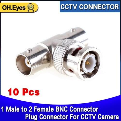 OH.eyes 10Pcs/lot Coaxial T Connector 1 Male to 2 Female Coupler 3 Way BNC Connector For CCTV Camera
