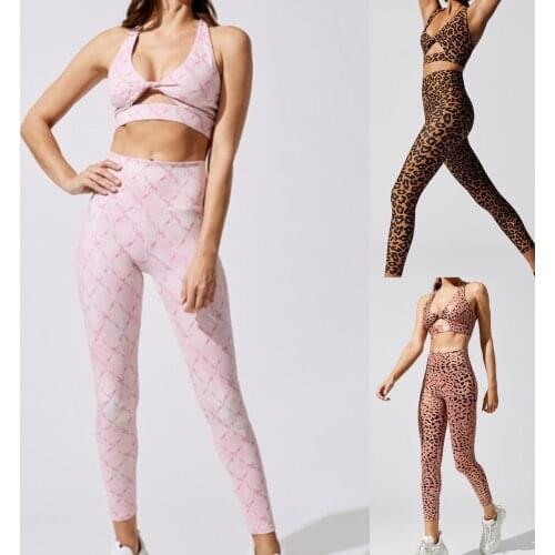 2Pcs Set Women Yoga High Waist Pants Workout Sports Set Cami Top+Long Suit Fitness Running Gym Sport Clothes