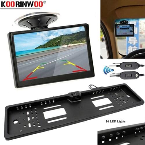 Koorinwoo 2.4G Adopt EU License Plate Frame Mirror Rearview Trunk Camera With Car Monitor Suction Cup Glass Colorful Reverse Kit