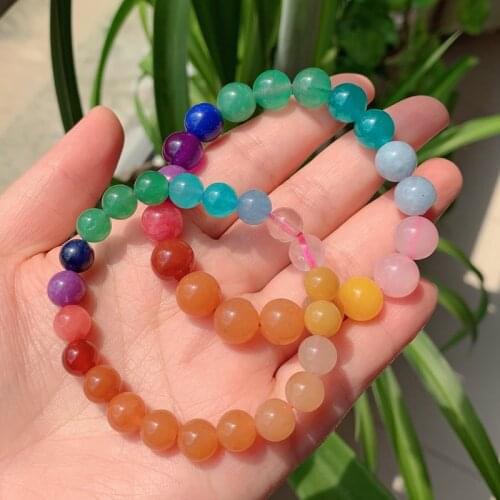 Colorful Natural Stone Bracelet Chakra Rainbow Mixed Agates Amethysts Lapis Blue Pink Purple Crystal Bracelets for Women Healing