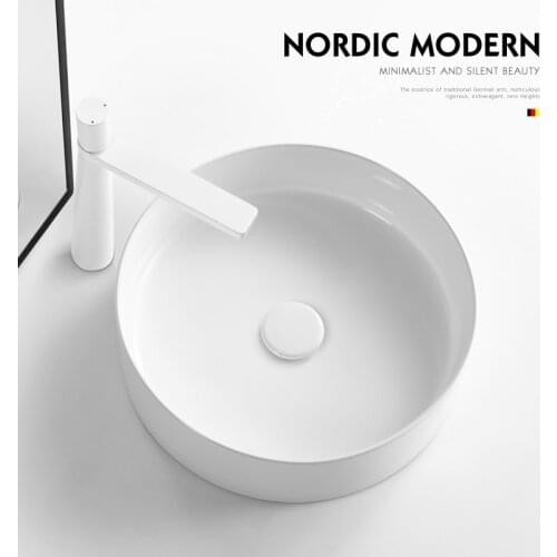 Nordic Round Ceramic Basin Above Counter Basin Round Wash Basin 3 Color Matte Black Green White Ceramic Basin for Small Bathroom
