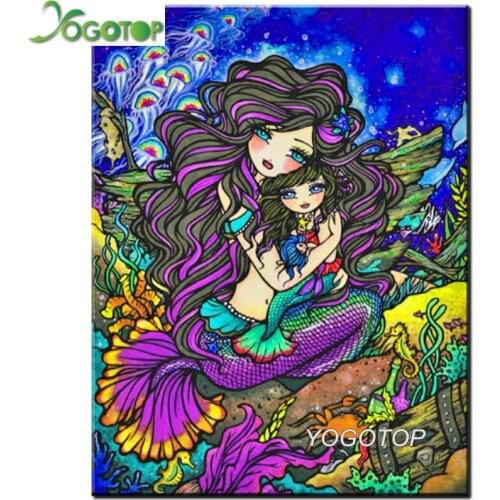 Diy square round Diamond painting cartoon girl Mermaid mom and baby mosaic diamond embroidery full display cross stitch YY1387