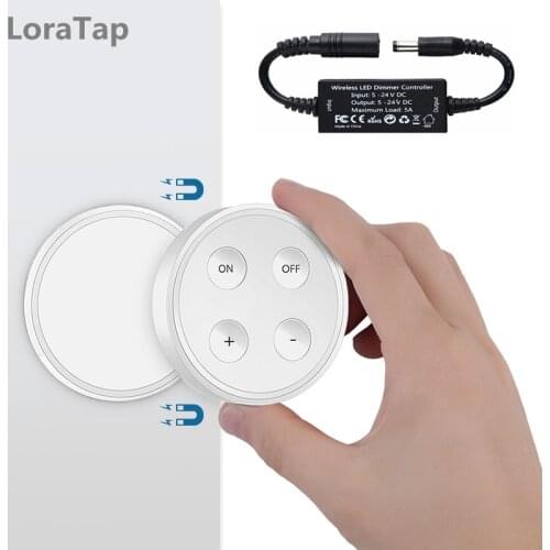 QCSMART Wireless Dimmer Switch DC 5-24V LED for Strip Light String Light RV Boats Yachts Camper Led Light Control up to 30m