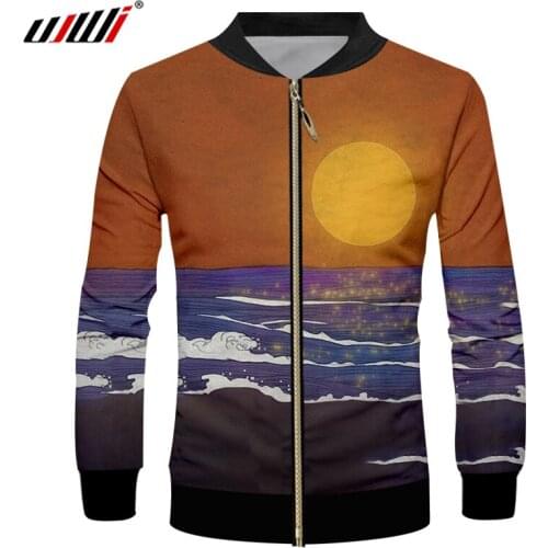 UJWI 3D Printed Sunset And Sea Colored Scenery Man Zip Jacket Mens Large Size Casual Brand Zipper Sweatshirt Free Shipping