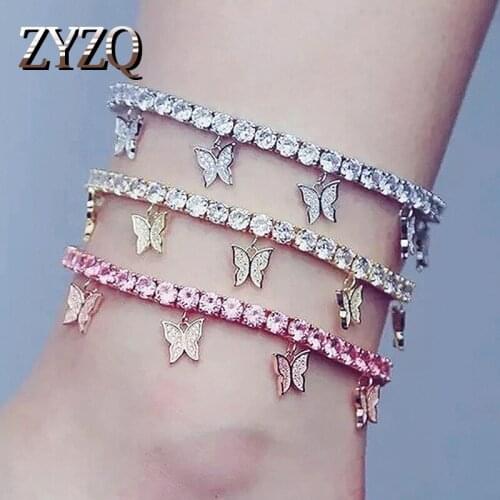 ZYZQ Gold Color Butterfly Anklet exquisite Crystal Ankle Bracelet Beach Anklets for Women Sandals Foot Bracelets Female Jewelry