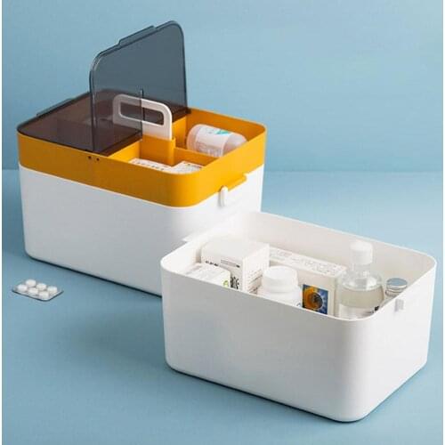 Portable 2 Layer Large Capacity First Aid Kit Dustproof Moistureproof Medicine Storage Hand Box Home Organizer