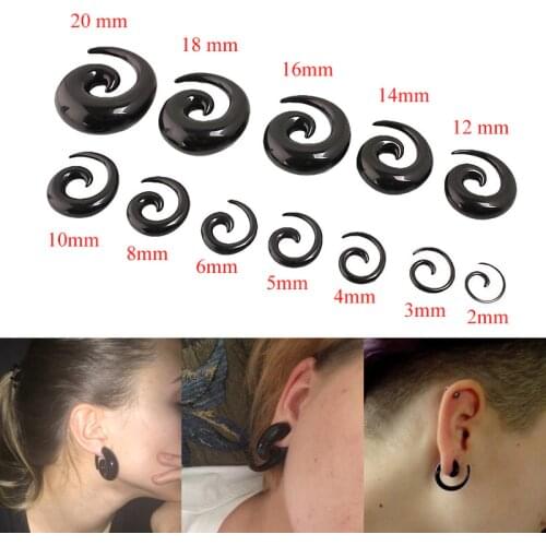 Alisouy 1 pair Cream Black Acrylic Spiral Ear Gauges Large Size Ear Tapers Stretching Plugs Expanders Pircing Jewelry (1.6-20mm)