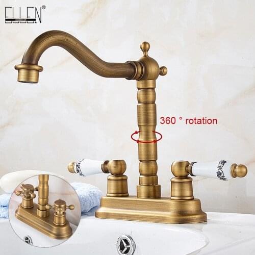 Double Handle Double Hole Bathroom Basin Faucet Antique Bronze American Standard Size Mixer Tap EL1201