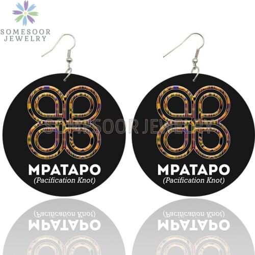 SOMESOOR African Ethnic Adinkra Symbol Wooden Drop Earrings MPATAPO Afro Comb Akofena Design Loops Dangle Jewelry For Women Gift