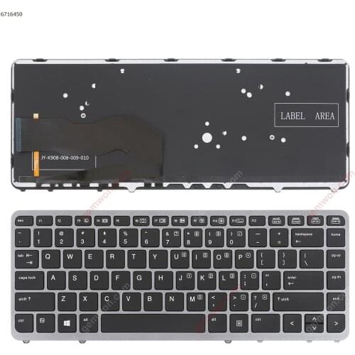 US New Replacement Keyboard for HP EliteBook 840 G1 850 G1 840 G2 850 G2 Laptop Gray Frame Black Key with Backlit NO Pointer