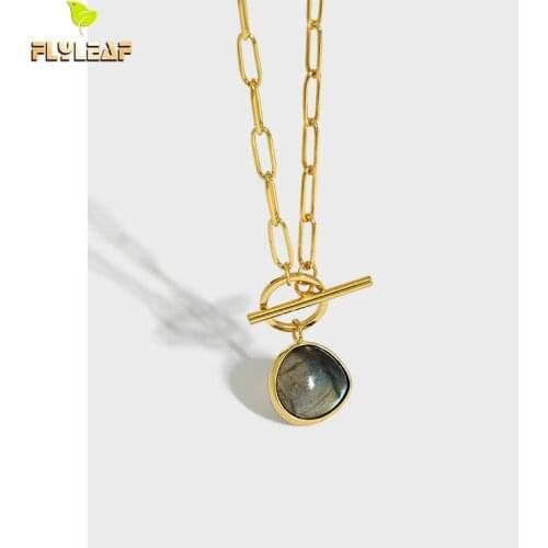 Light Luxury 18k Gold Labradorite Pendant Necklace For Women 925 Sterling Silver Handmade Female Fashion Jewelry 2021 New