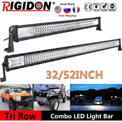 RIGIDON 7D Tri Row 32inch 52inch Straight LED Light Bar Flood Spot Combo for Offroad Jeep 4WD SUV UTE Boat Car Driving Lamp