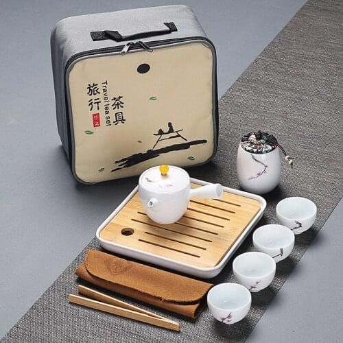 Outdoor Quick Cup One Pot Four Cups Kung Fu Travel Tea Set Ceramic with Storage
