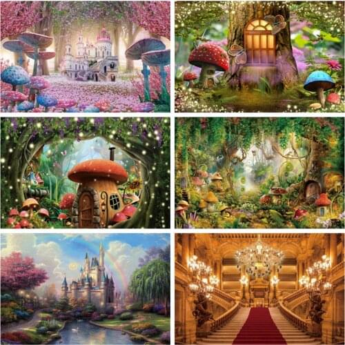 Spring Photography Background Floral Sea Backdrop for Photo Studio Princess Baby Shower Fantasy Castle Rainbow Photocall Party