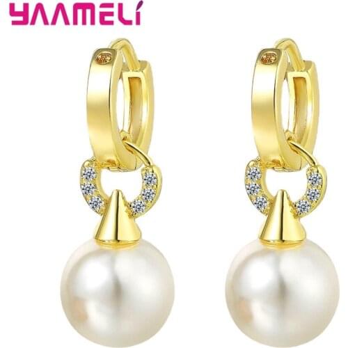 Temperament Trendy Hollow Cz Zirconia Hoop Earrings Big Pearl Charm Pendant Earrings Women Party Fashion Jewelry Accessories