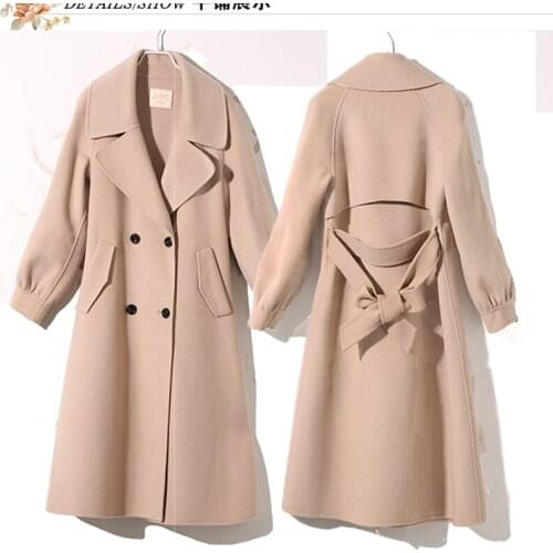 High-End Temperament Lapel 100% Wool Thickening Double-Sided Fleece Woolen Coat Double-Breasted Cashmere Coat Women Fall Winter