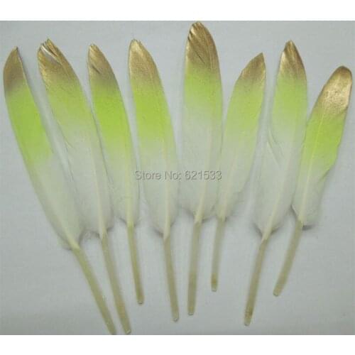 Gold/Fluorescent Green/White Feathers,Gold Dipped Dream Catcher Feathers,Wedding Decorations,Feather Embellishments, 50pcs/lot