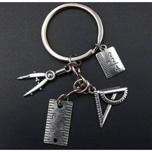 WKOUD 1pc Creative Metal Compass keychain Triangle Keychain Ruler Keychain Addition Formula Keychain Friendship Gift A1829
