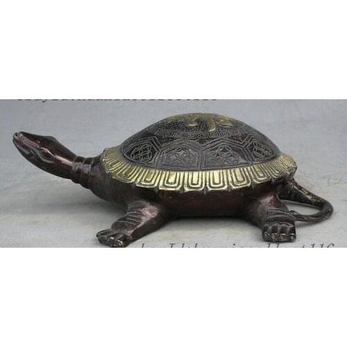 10" Ancient China FengShui Bronze Gilt Longevity Turtle Tortoise Statue Figurine