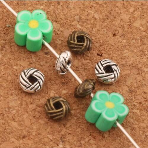 120Pcs Straw Knot Curved Rondelle Beads Spacers Jewelry Findings L704 5.6x6.2mm Zinc Alloy Bronze