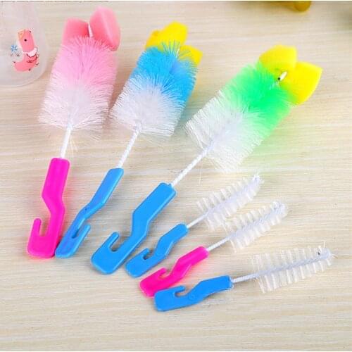 2Pcs/set Baby Nipple Milk Bottle Cup 360 Degree Sponge Cleaner + Pacifier Brush