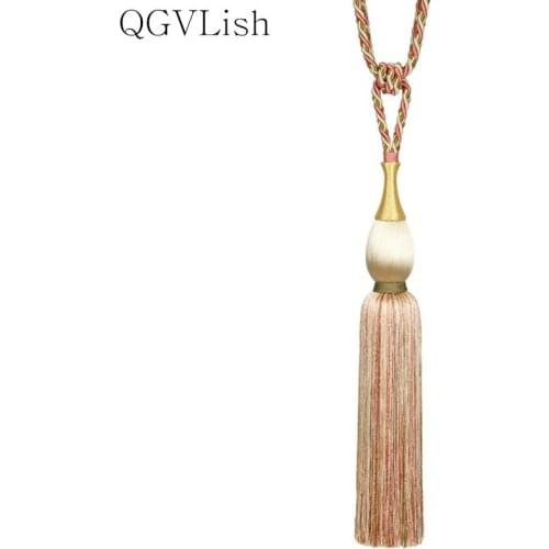 QGVLish 2Pcs Curtain Tiebacks Fringe Hanging Belts Balls Bind Ropes Tassels Brush Straps Clasp Curtain Accessories Tieback Decor