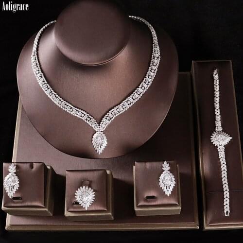 2021 Saudi Arabia Luxury 5A Full Cubic Zirconia Jewelry Set Dubai CZ Jewelry Set Birthday for Mom/Wife/Sister/Best Friend