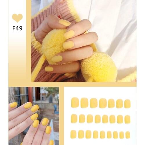 24pcs/Set Fluorescent Yellow Simple Full Finished False Nails Wearable Round Head Nail Art Decoration Matte Fake Press on Nails