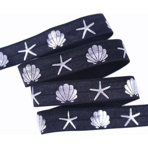 5/8'' silver foil starfish seashell FOE fold over elastic